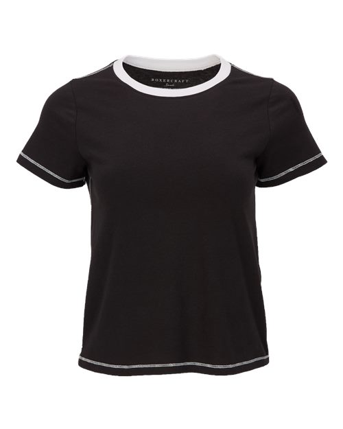 Women's Contrast Stitch Baby Tee - Black