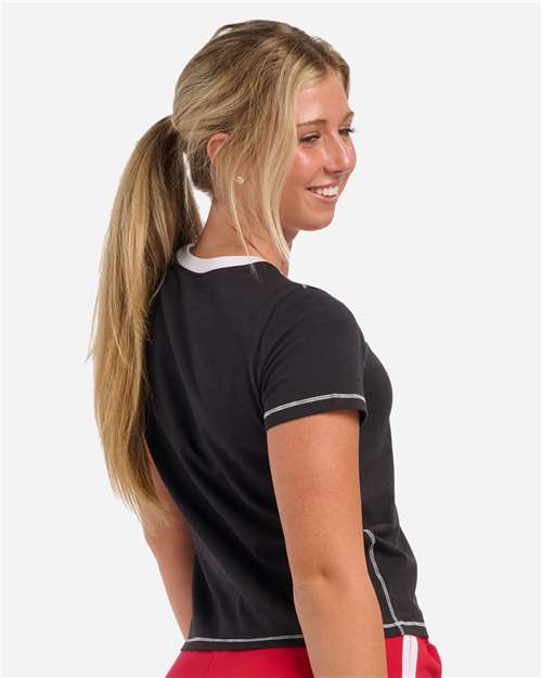 Women's Contrast Stitch Baby Tee - Black