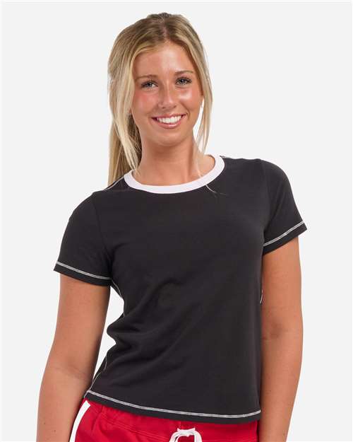 Women's Contrast Stitch Baby Tee - Black