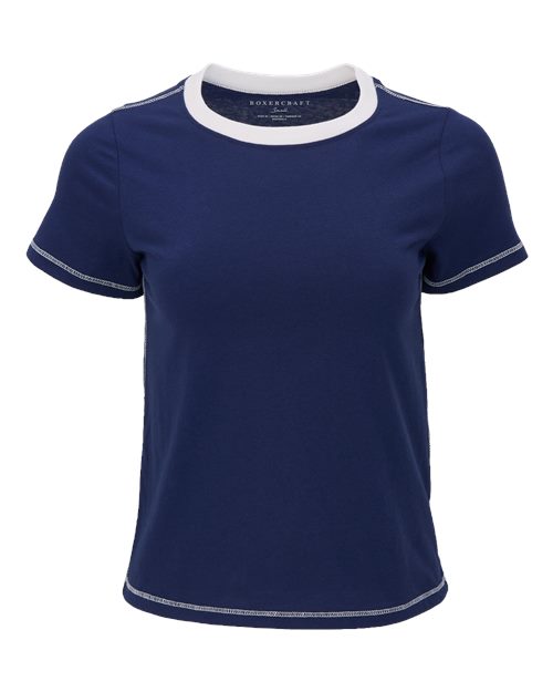 Women's Contrast Stitch Baby Tee - Navy