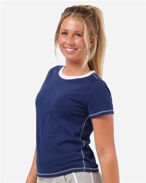 Women's Contrast Stitch Baby Tee - Navy