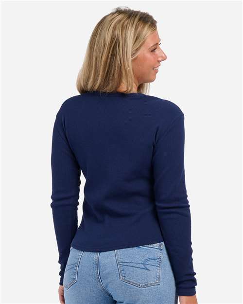 Women's Waffle Knit Baby Long Sleeve T-Shirt - Navy