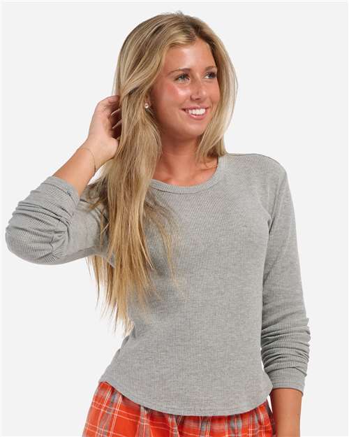Women's Waffle Knit Baby Long Sleeve T-Shirt - Oxford Heather