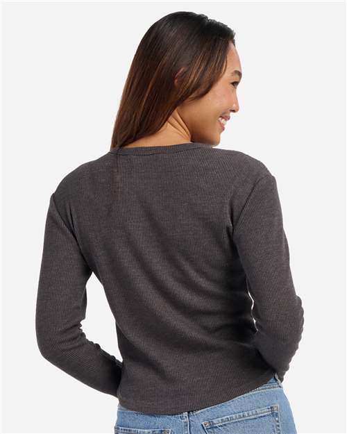 Women's Waffle Knit Baby Long Sleeve T-Shirt - Charcoal Heather