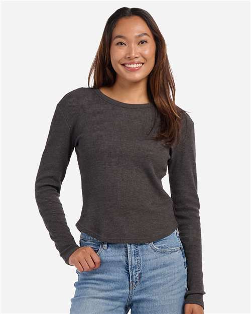 Women's Waffle Knit Baby Long Sleeve T-Shirt - Charcoal Heather