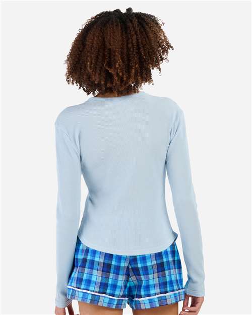 Women's Waffle Knit Baby Long Sleeve T-Shirt - Sky Blue