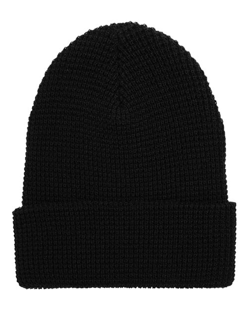Waffle Cuffed Knit Beanie - Black