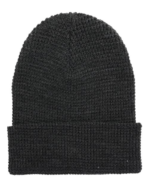 Waffle Cuffed Knit Beanie - Dark Grey