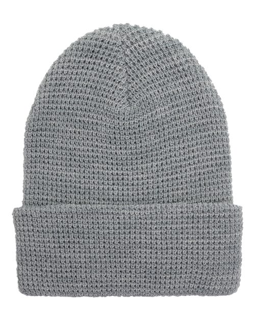 Waffle Cuffed Knit Beanie - Heather Grey