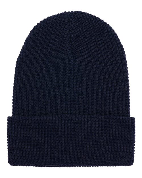 Waffle Cuffed Knit Beanie - Navy
