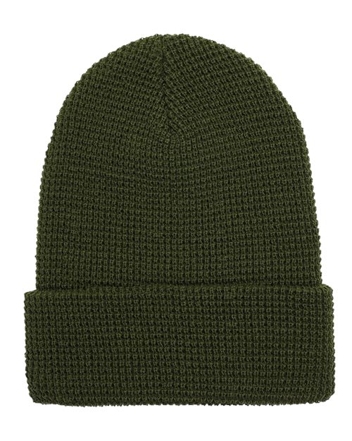 Waffle Cuffed Knit Beanie - Olive