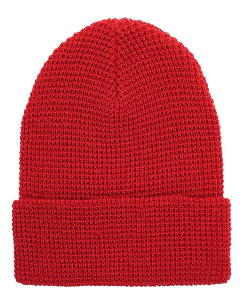 Waffle Cuffed Knit Beanie - Red