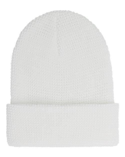 Waffle Cuffed Knit Beanie - White