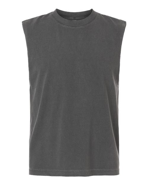 Unisex Heavyweight Cotton Garment-Dyed Mid-Length Muscle Tee - Faded Black