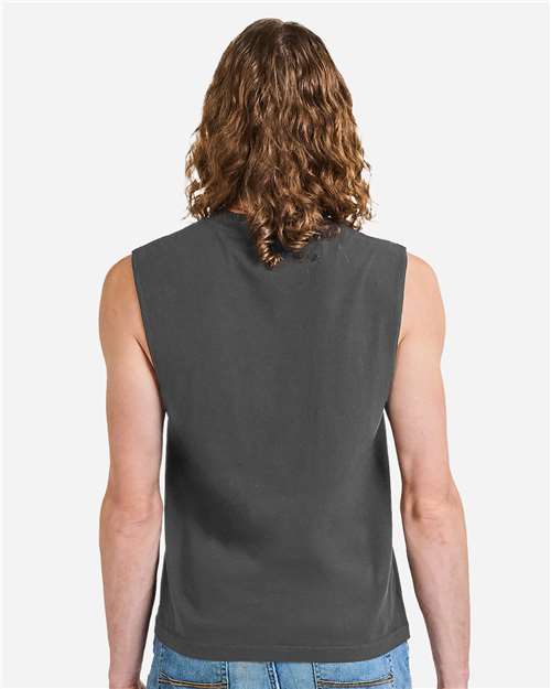 Unisex Heavyweight Cotton Garment-Dyed Mid-Length Muscle Tee - Faded Black