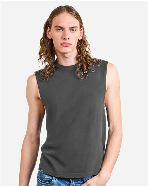 Unisex Heavyweight Cotton Garment-Dyed Mid-Length Muscle Tee - Faded Black