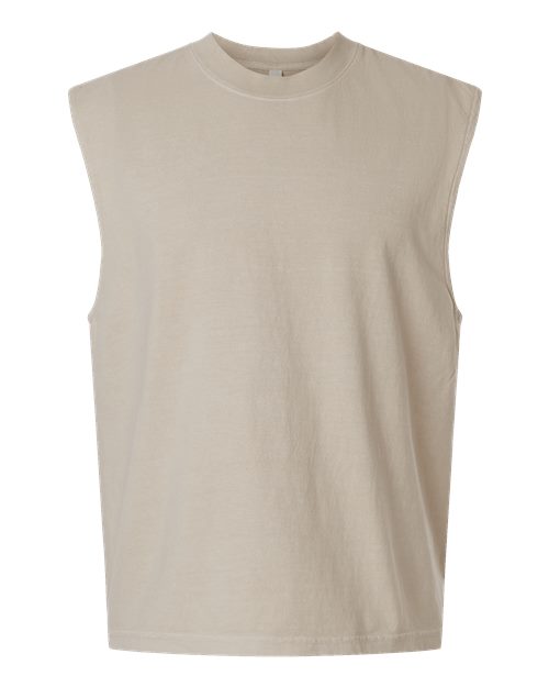 Unisex Heavyweight Cotton Garment-Dyed Mid-Length Muscle Tee - Faded Bone