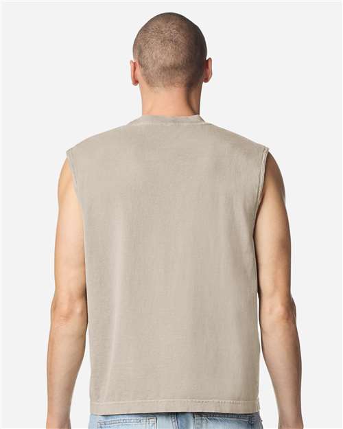 Unisex Heavyweight Cotton Garment-Dyed Mid-Length Muscle Tee - Faded Bone