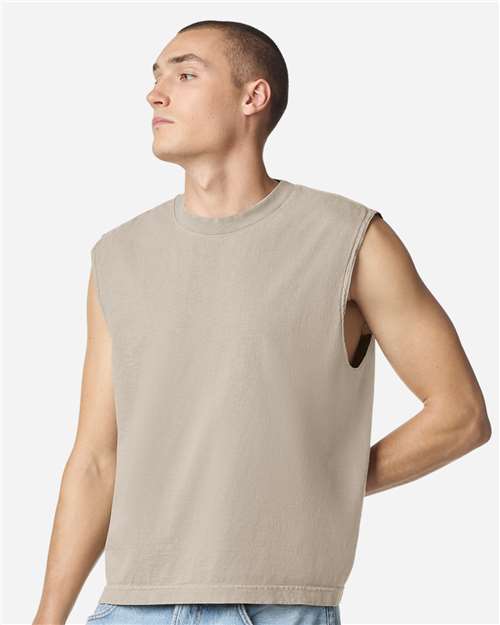 Unisex Heavyweight Cotton Garment-Dyed Mid-Length Muscle Tee - Faded Bone