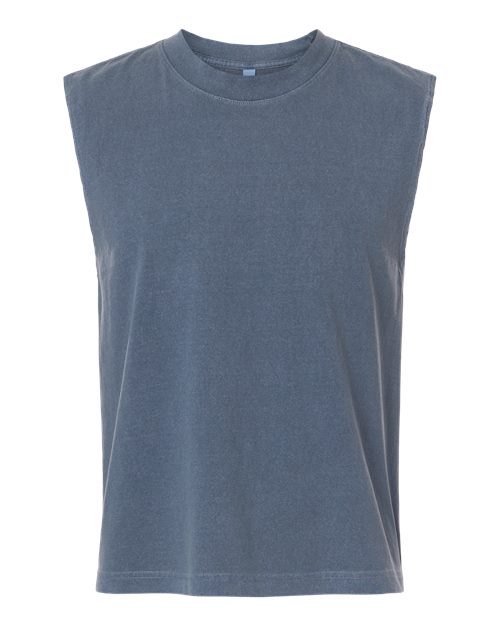 Unisex Heavyweight Cotton Garment-Dyed Mid-Length Muscle Tee - Faded Navy