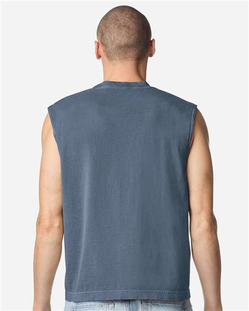 Unisex Heavyweight Cotton Garment-Dyed Mid-Length Muscle Tee - Faded Navy