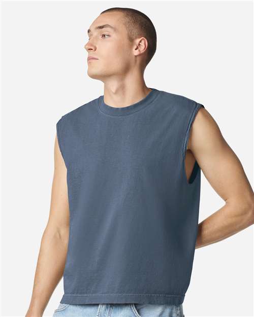 Unisex Heavyweight Cotton Garment-Dyed Mid-Length Muscle Tee - Faded Navy