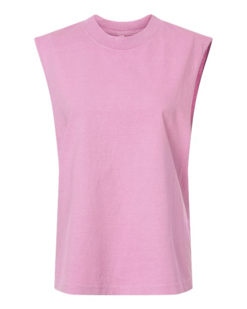 Unisex Heavyweight Cotton Garment-Dyed Mid-Length Muscle Tee - Faded Powder Pink