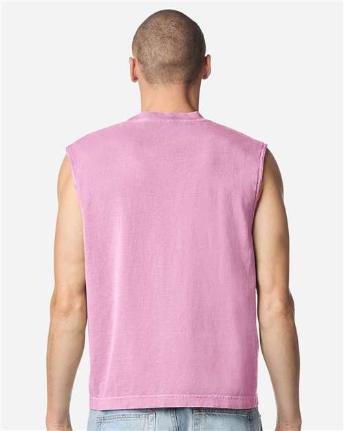 Unisex Heavyweight Cotton Garment-Dyed Mid-Length Muscle Tee - Faded Powder Pink