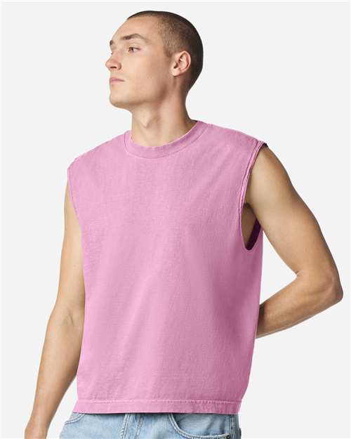 Unisex Heavyweight Cotton Garment-Dyed Mid-Length Muscle Tee - Faded Powder Pink
