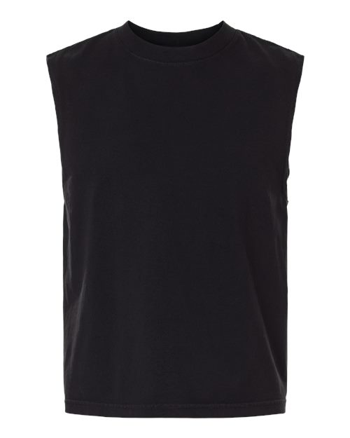 Unisex Heavyweight Cotton Garment-Dyed Mid-Length Muscle Tee - True Black