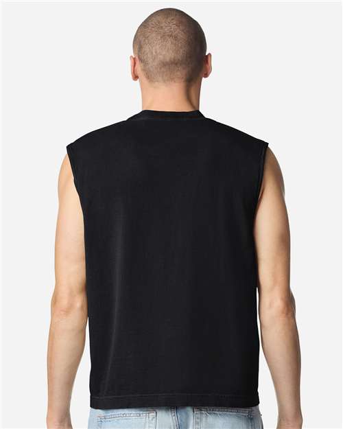 Unisex Heavyweight Cotton Garment-Dyed Mid-Length Muscle Tee - True Black