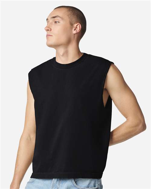 Unisex Heavyweight Cotton Garment-Dyed Mid-Length Muscle Tee - True Black