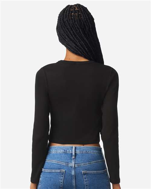 Women's Baby Rib Long Sleeve Cropped Tee - Black