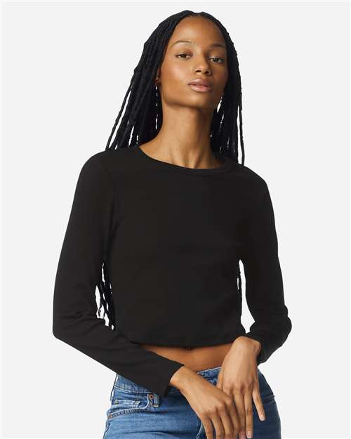Women's Baby Rib Long Sleeve Cropped Tee - Black