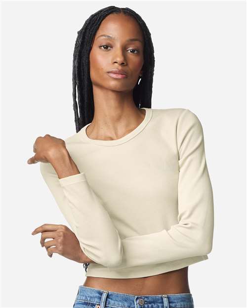 Women's Baby Rib Long Sleeve Cropped Tee - Bone