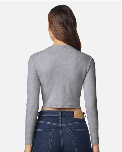 Women's Baby Rib Long Sleeve Cropped Tee - Heather Grey