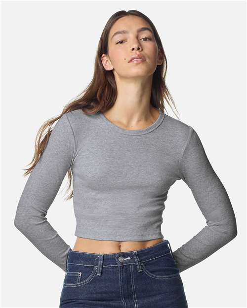 Women's Baby Rib Long Sleeve Cropped Tee - Heather Grey