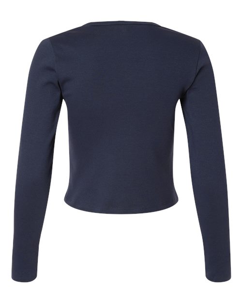 Women's Baby Rib Long Sleeve Cropped Tee - Navy