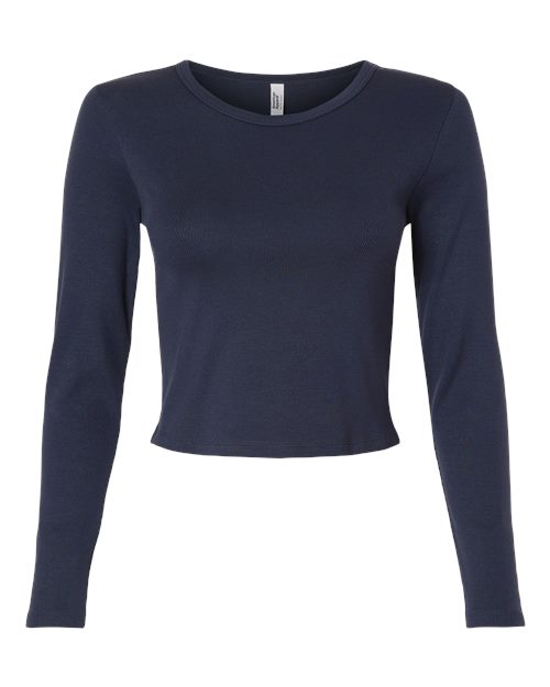 Women's Baby Rib Long Sleeve Cropped Tee - Navy