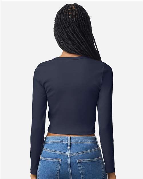 Women's Baby Rib Long Sleeve Cropped Tee - Navy