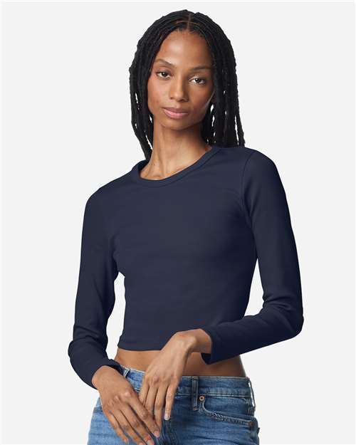 Women's Baby Rib Long Sleeve Cropped Tee - Navy