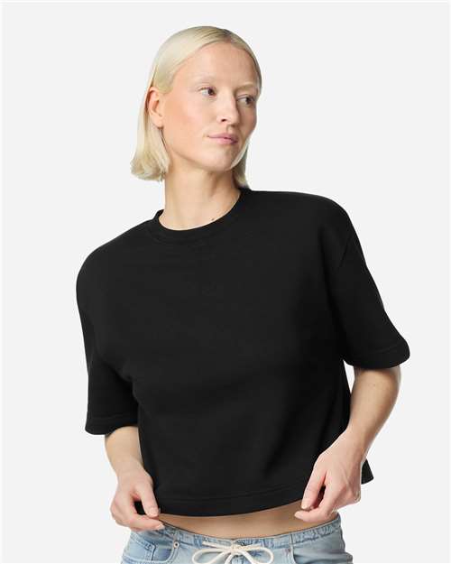 Women's French Terry Mid-Length Boxy Top - Black