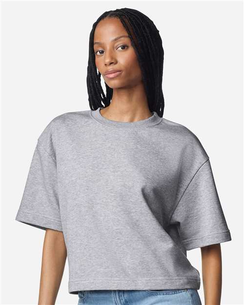 Women's French Terry Mid-Length Boxy Top - Heather Grey