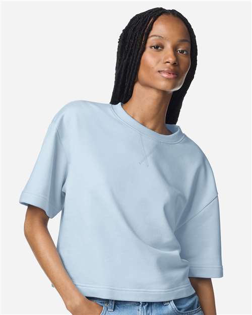 Women's French Terry Mid-Length Boxy Top - Powder Blue