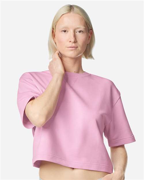 Women's French Terry Mid-Length Boxy Top - Powder Pink