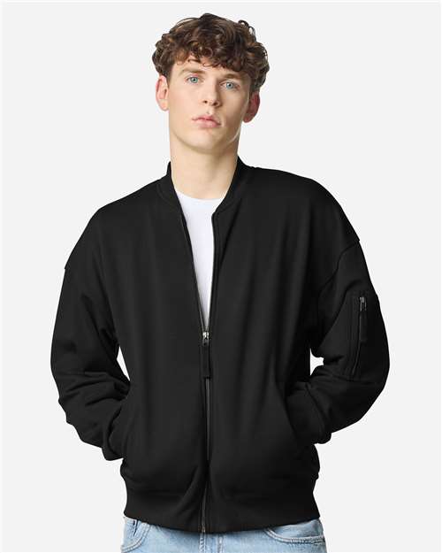 Unisex French Terry Bomber Jacket - Black
