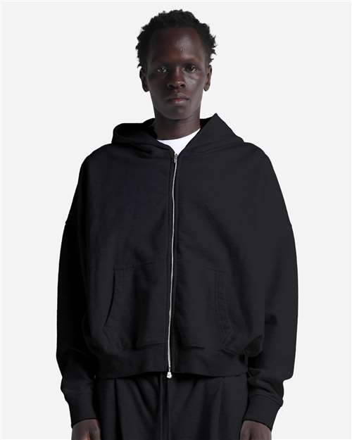 Unisex Garment-Dyed Cropped Full-Zip Hooded Sweatshirt - Black
