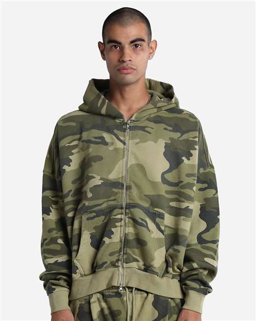 Unisex Garment-Dyed Cropped Full-Zip Hooded Sweatshirt - Camo