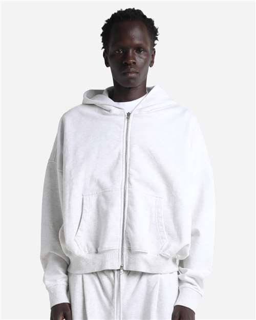 Unisex Garment-Dyed Cropped Full-Zip Hooded Sweatshirt - Heather White