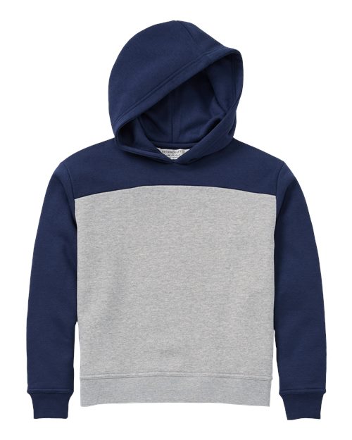 Youth Colorblocked Hooded Sweatshirt - Navy/ Oxford Heather